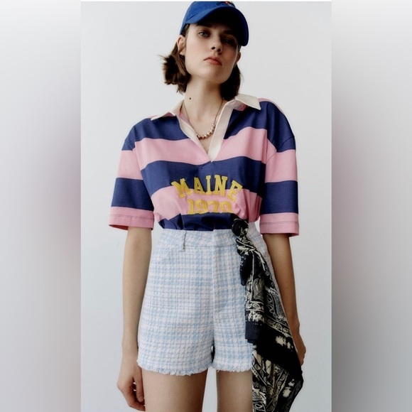 Zara Bloggers‎ Favorite Blue Structured Hight Waisted Shorts with Pockets Size L - Picture 3 of 15